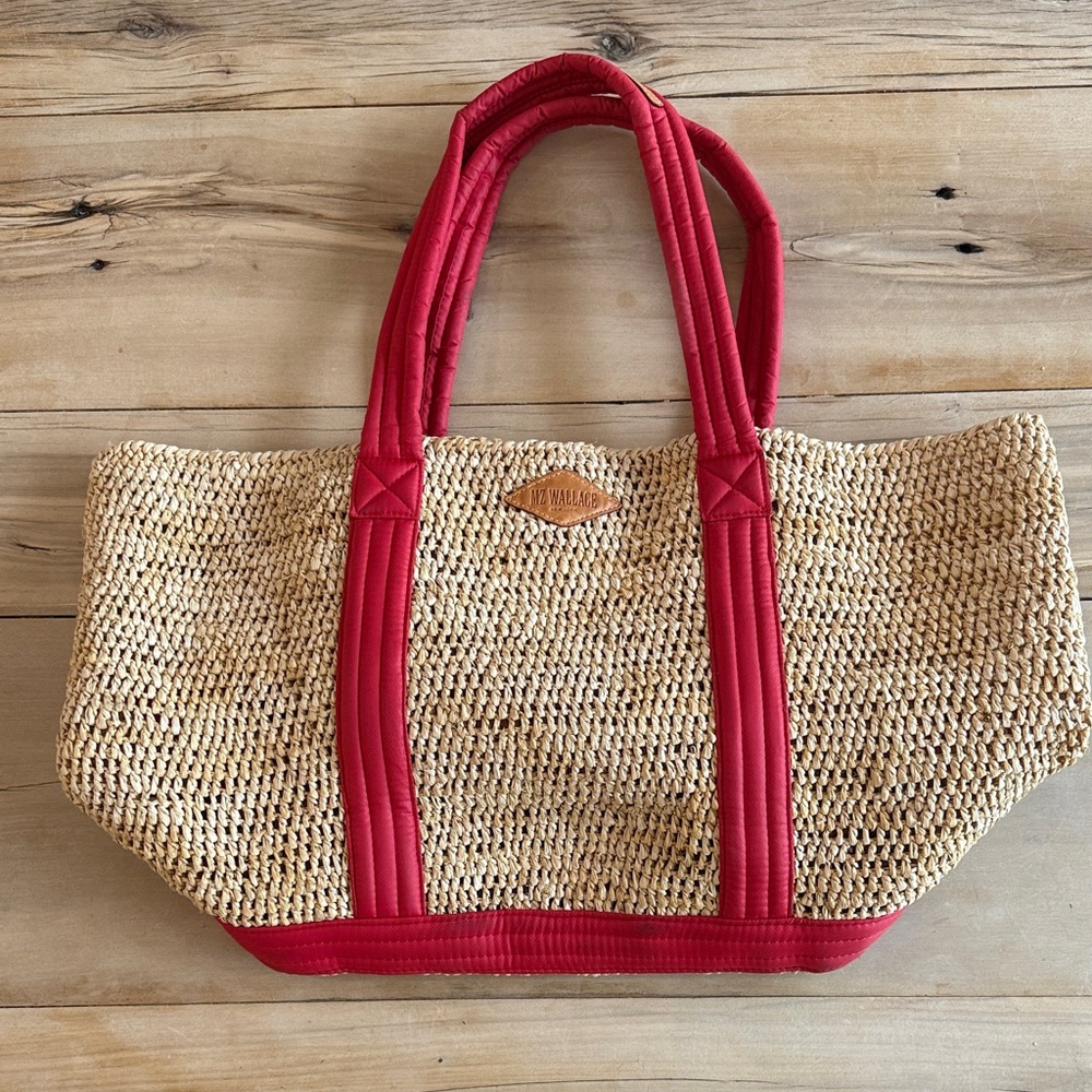 Red and Tan Woven Tote Bag